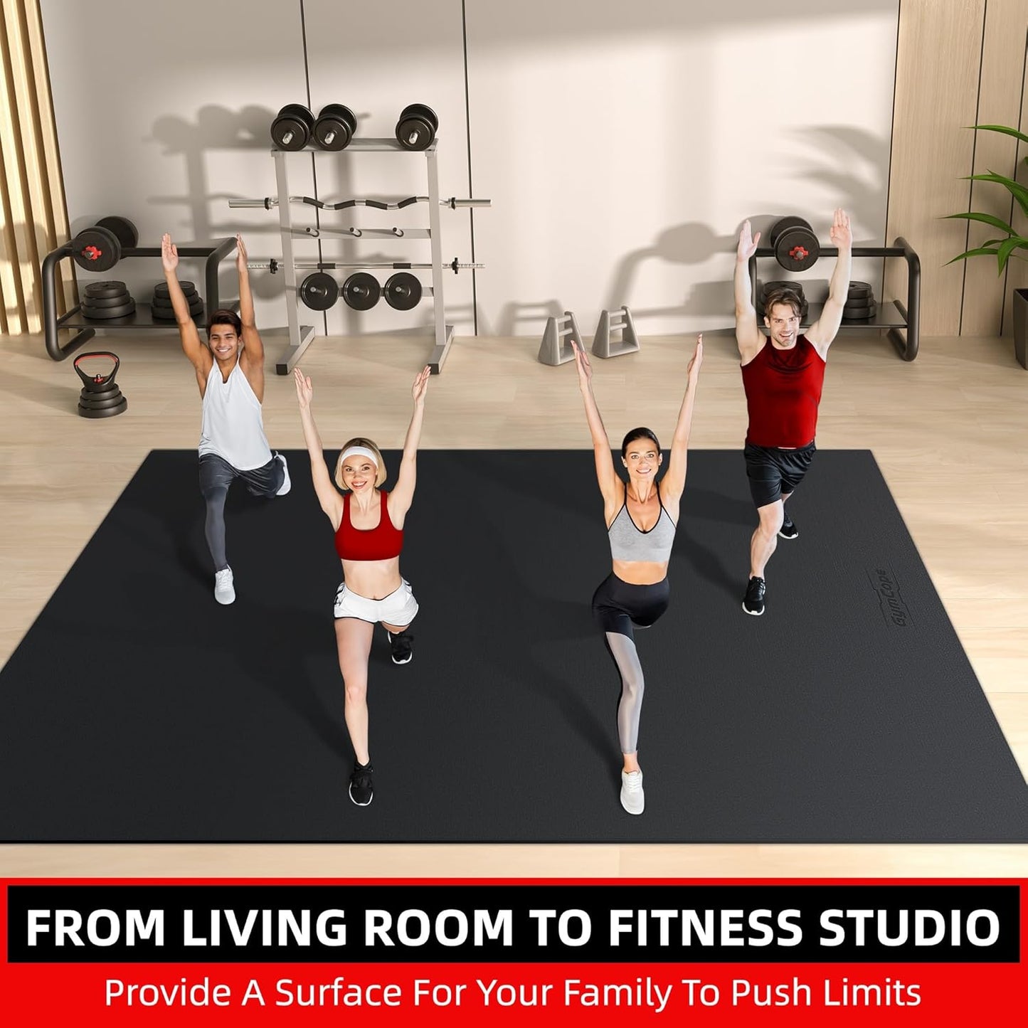 Large Exercise Mat for Home Workout,12‘x6’/10'x6'/9'x6'/8'x6'/7'x5'/6'x4' (7mm) Extra Thick Workout Mat, High-Density Gym Mat for Cardio, Jump Rope, MMA, Weights (Shoe-Friendly)