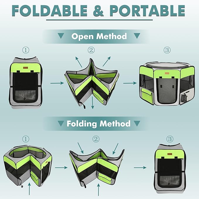 Dog Playpen, Portable Pet Play Pen for Cat, Puppies, Rabbits, Chickens, Foldable Large-Capacity Pet Tent for Indoor/Outdoor Travel Camping Green