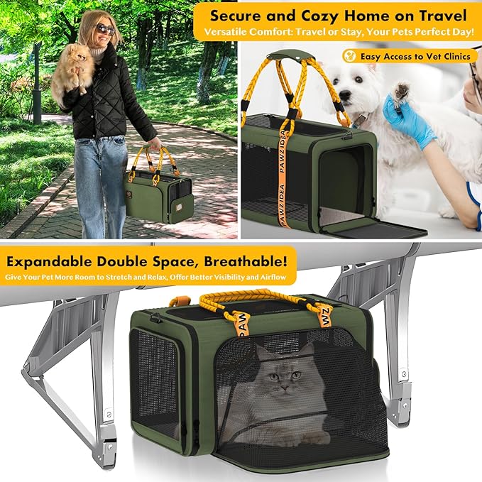 PAWZIDEA Expandable Soft-Sided Pet Carrier 18″×11″×11″, TSA Airline Approved Travel Bag for Small Dog & Animal, Top-Load Large Cat Carrier Under Seat 2 Cats, Collapsible Puppy Carry ID Tag, Up to 16lb