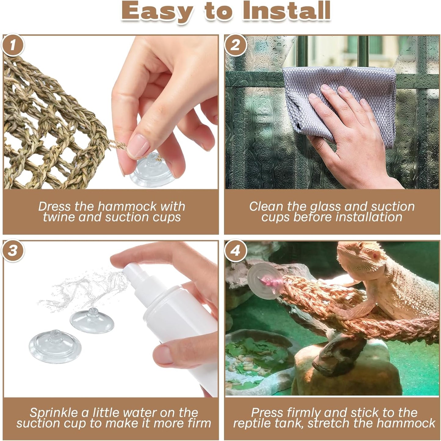 kathson Bearded Dragon Hammock, Natural Seagrass Reptile Hammock, Reptile Lounger Bearded Dragon Tank Accessories for Chameleons, Lizards, Geckos, Snakes, Lguana Reptiles, Geckos (29.52 x 7.08 inches)