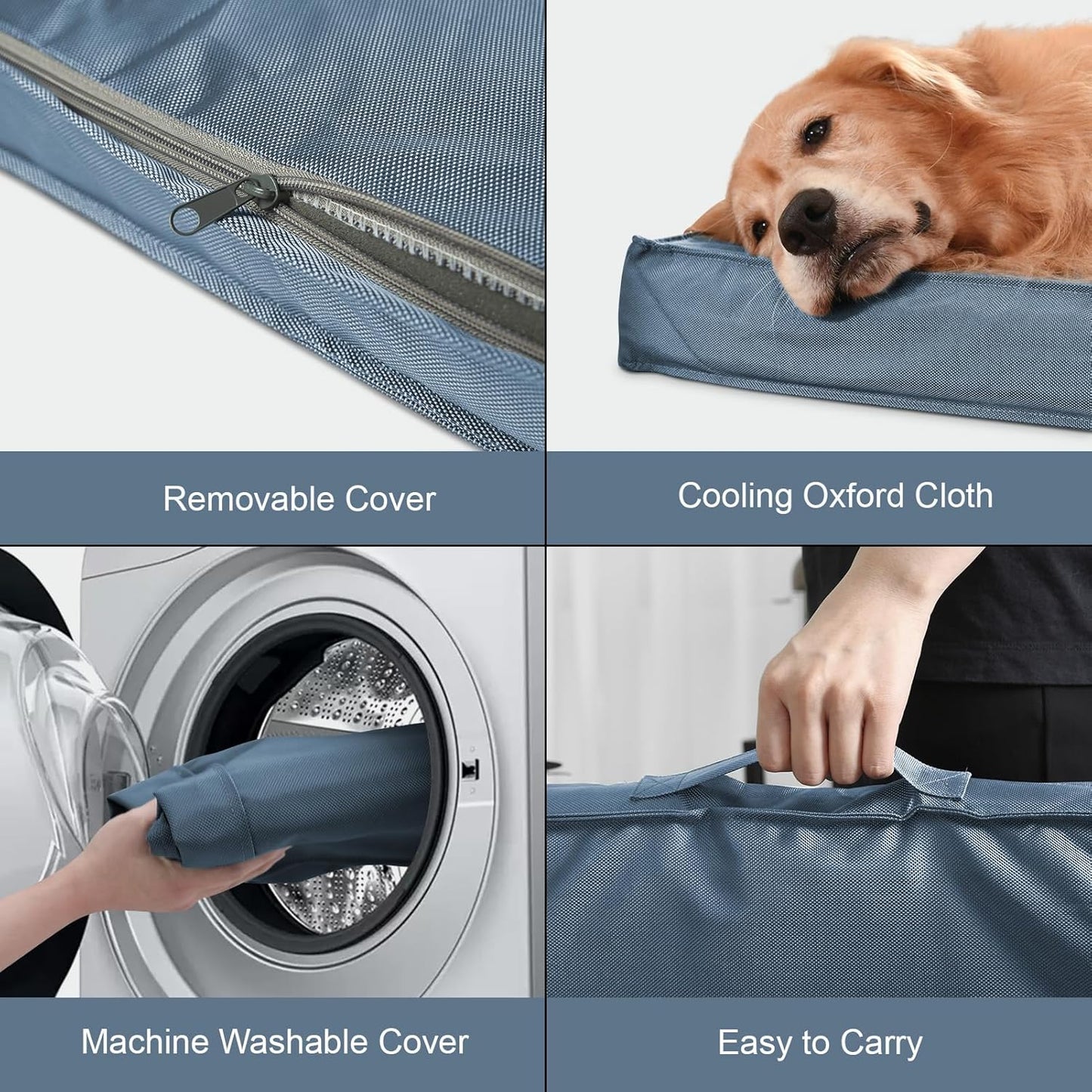 Outdoor Dog Bed for Extra Large Dogs, XL Dog Bed for Large Sized, Egg Crate Foam Dog Bed with Removable Washable Oxford Cooling Cover, Blue