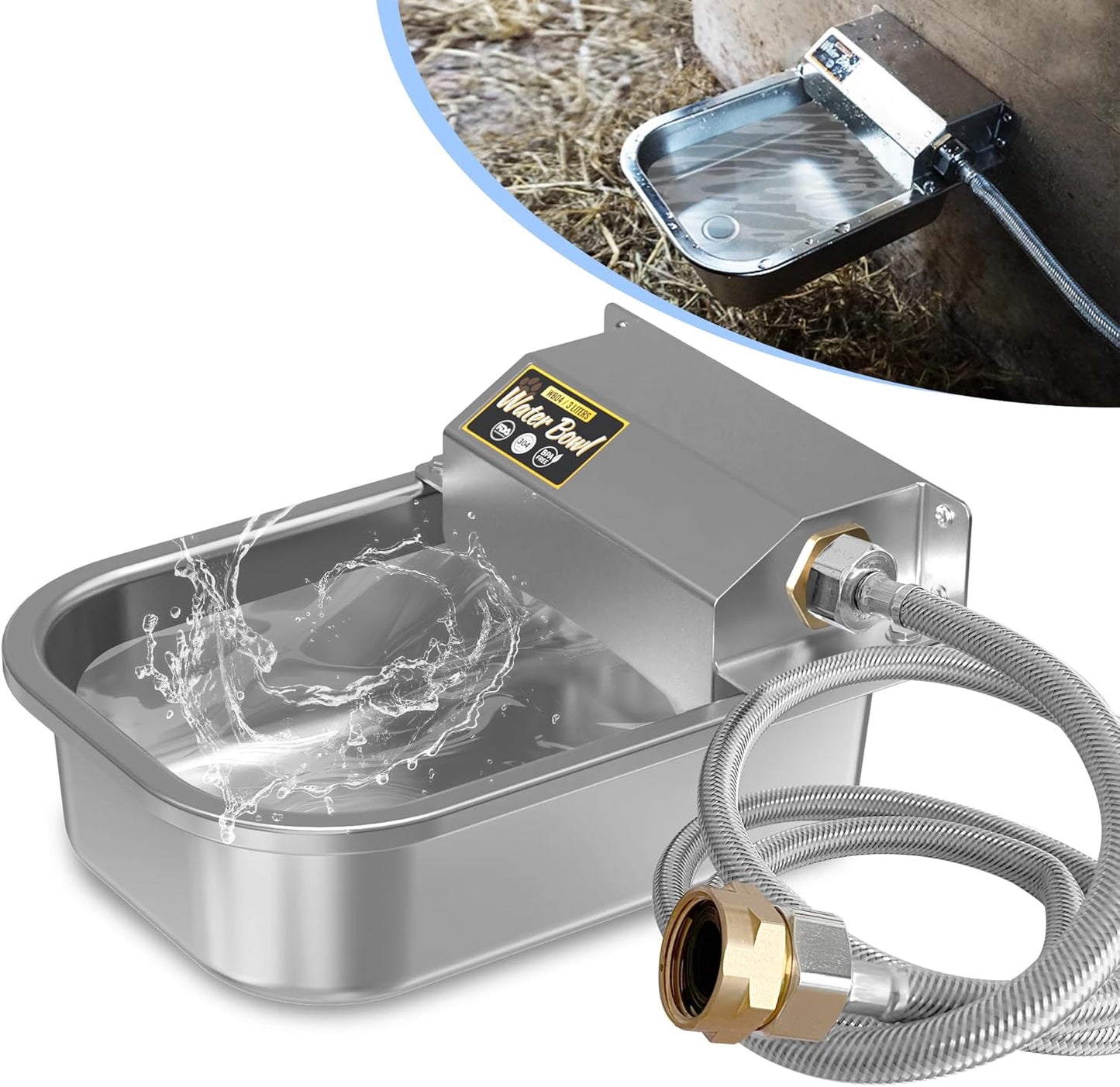 Automatic Water Dispenser for Dogs, 101oz Outdoor Dog Water Bowl, 304 Stainless Steel Water Feeder for Small to Large Pets, Large Livestock Waterer, Anti-Tipping, Water Auto-Fill, Easy to Clean