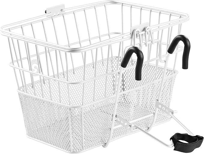 Retrospec Apollo Detachable Front Bike Basket Steel Half-Mesh with Integrated Detachable Hooks and Built-In Handle, Easy Assembly and Portability for Bicycles