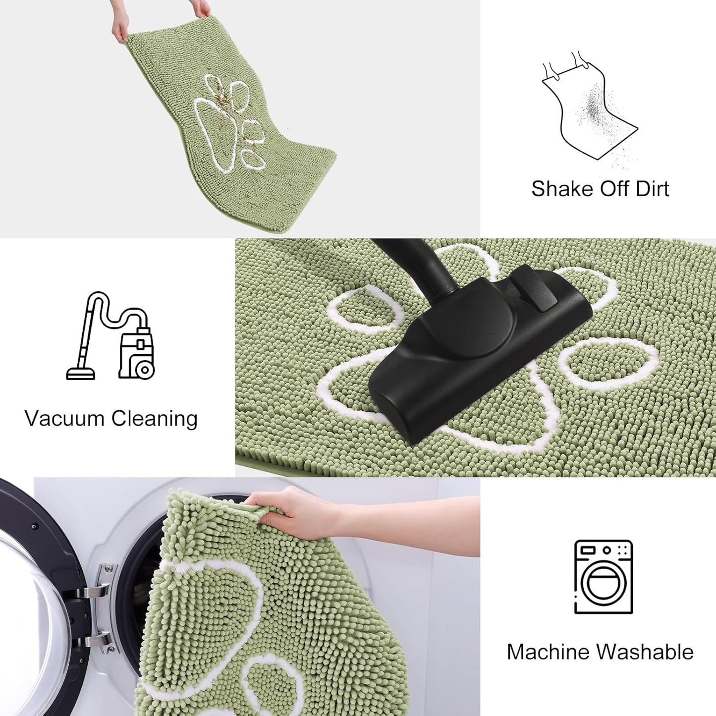 Smiry Dog Door Mat for Muddy Paws, Absorbent Dirt Trapper Non Slip Quick Dry Washable Chenille Mat for Mud Dogs, Entry Rug for Indoor and Outdoor (70x24 Inches, Sage Green)