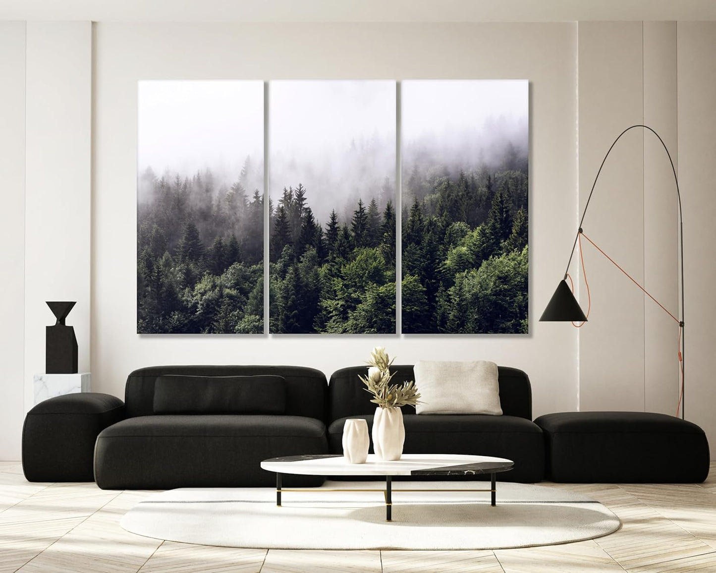 Nature Wall Art Prints - Ocean Forest Mountain Lake Canvas Landscapes - Small to Extra Large Living Room Bedroom Kitchen Bathroom Décor (Foggy Pine Forest, 31L" x 47W" - 3 Panels)