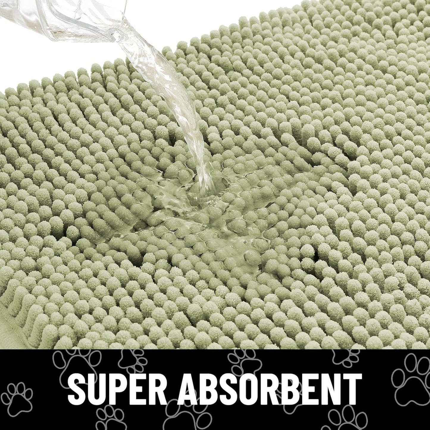 Smiry Dog Door Mat for Muddy Paws, Absorbent Dirt Trapper Non Slip Quick Dry Washable Chenille Mat for Mud Dogs, Entry Rug for Indoor and Outdoor (36x24 Inches, Sage Green)