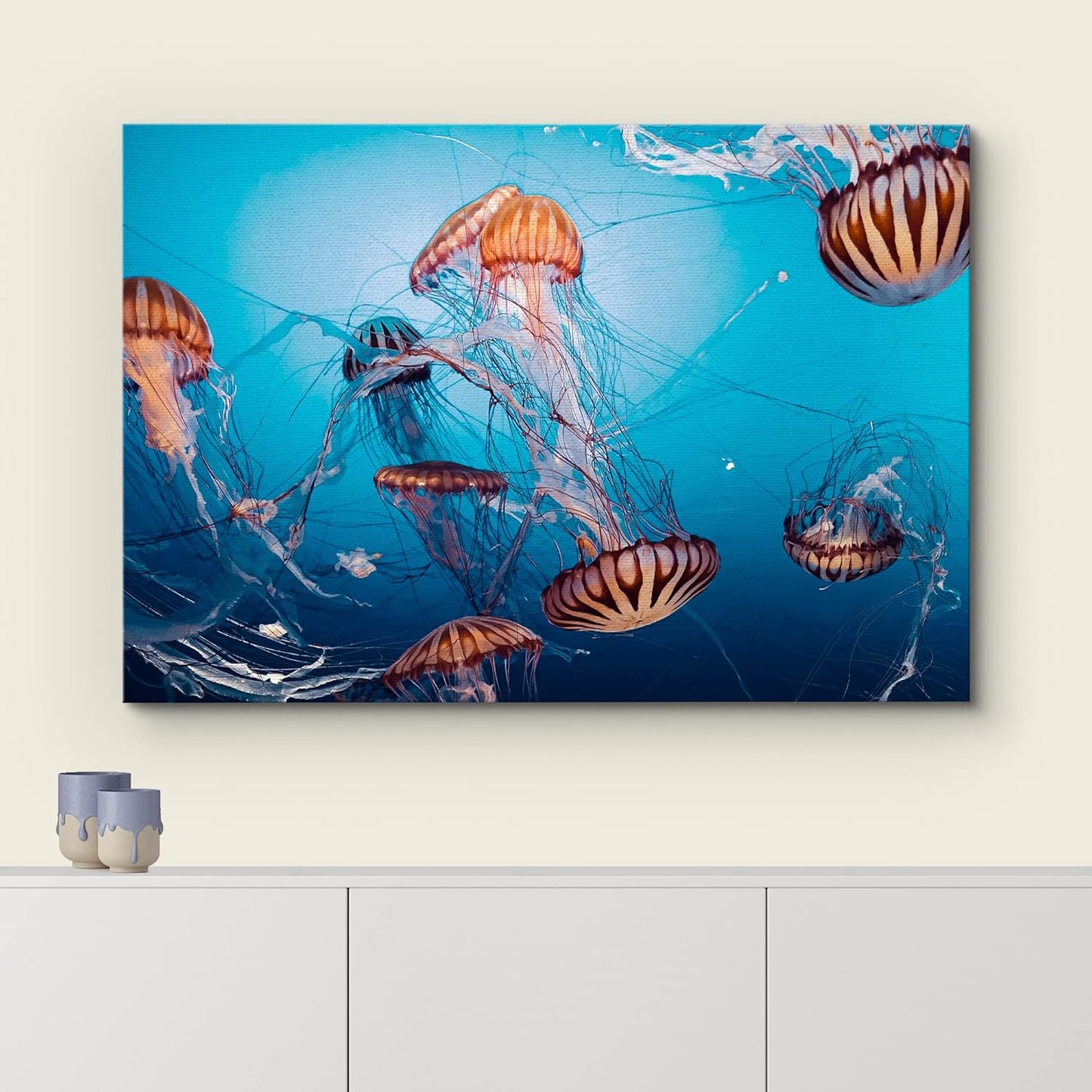 wall26 Canvas Print Wall Art Tiger Stripe Jellyfish Underwater Ocean Sea Nature Animals Photography Realism Rustic Scenic Landscape Wilderness Colorful for Living Room, Bedroom, Office - 12"x18"