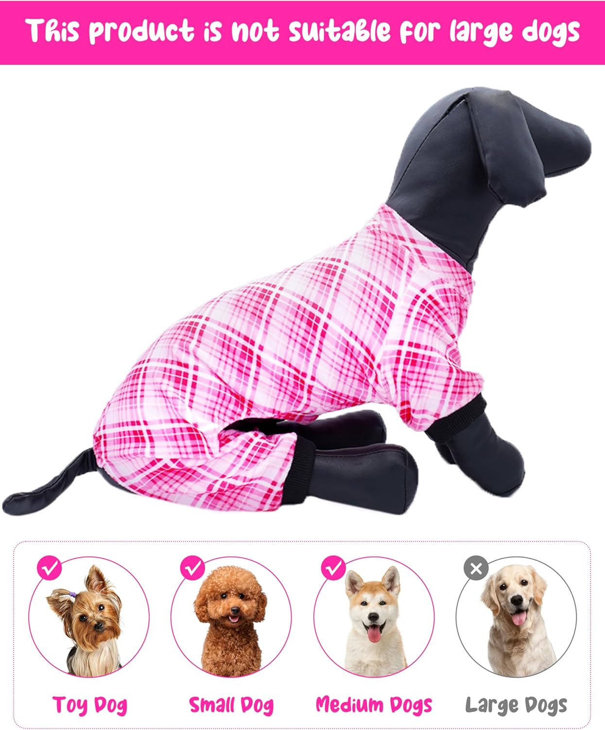 PET SHOW 4 Pack Small Dog Pajamas Cute Paw Bone Clothes for Medium Dogs Soft Stretchy PJs Plaid Jumpsuit Puppy Cats Floral Fruits Onesies Outfits with Sleeve Pets Dachshund Costume(L, Pink for Girls)