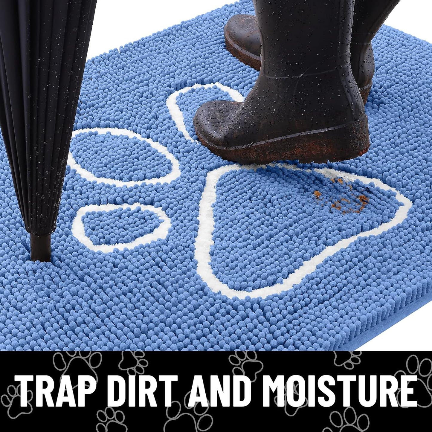 Smiry Dog Door Mat for Muddy Paws, Absorbent Dirt Trapper Non Slip Quick Dry Washable Chenille Mat for Mud Dogs, Entry Rug for Indoor and Outdoor (36x24 Inches, Cornflower Blue)