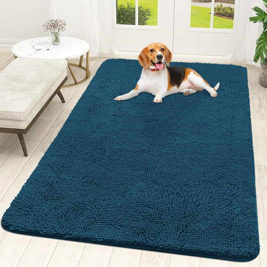 OLANLY Dog Door Mat for Muddy Paws 70x46, Absorbs Moisture and Dirt, Absorbent Non-Slip Washable Doormat, Quick Dry Chenille Mud Mat, Entry Indoor Entryway Carpet for Inside Floor, Atlantic Blue
