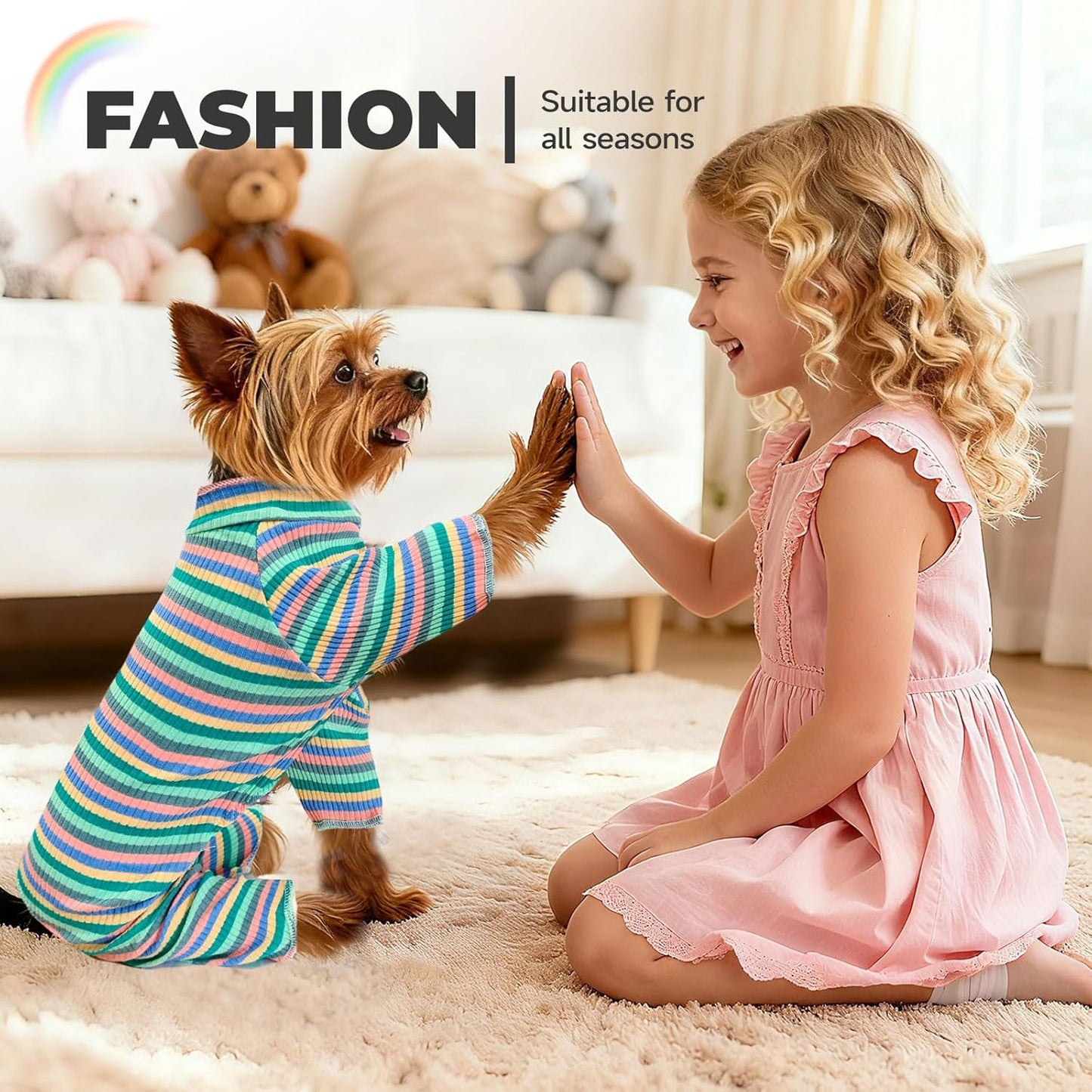 BAEJMJK Striped Dog Pajamas Stretchy Cute Four-Legged Boy Girl Dog Clothes with Sleeves Comfortable Dogs Jumpsuit Colorful Pet Puppy Outfits Apparel for Small Medium Dogs Cats(Green,Small)