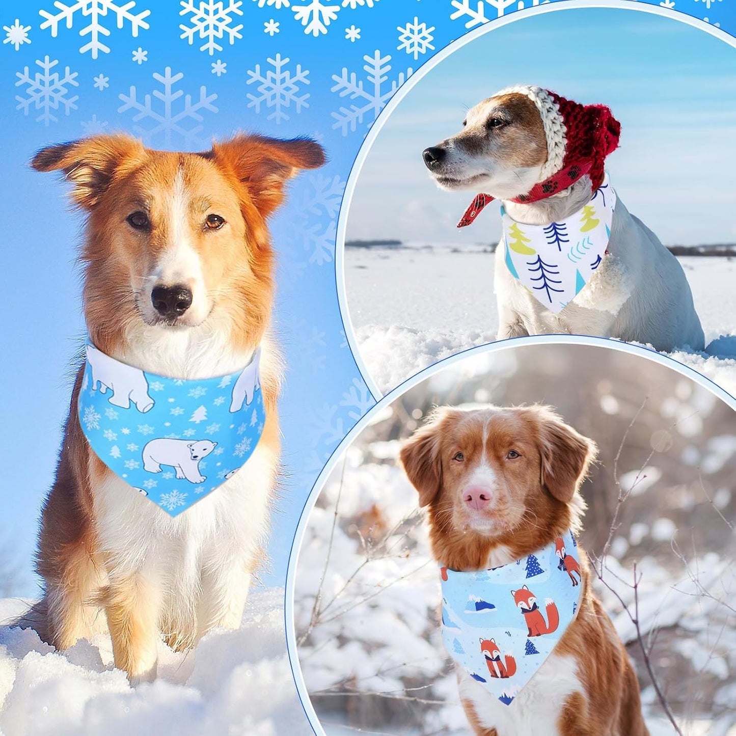 Abbylike 50 Pcs Winter Dog Bandanas Bulk Blue Snowflake Dog Bandanas for Pets Triangle Kerchief Scarf Bibs for Winter Pets Cats Party Costume Photo Props Accessories Pet Shops (31.5 x 21.7 x 21.7)
