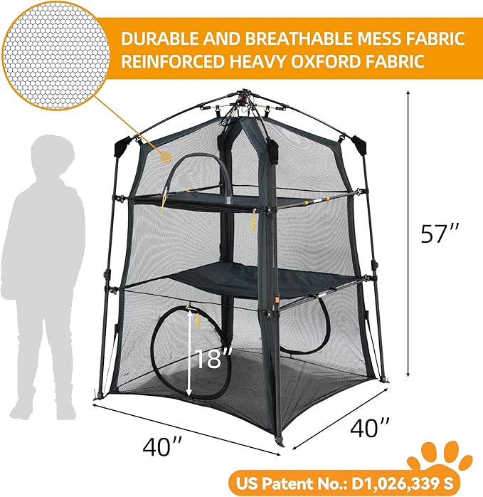 X-Large Catio Outdoor Cat Enclosure and Cat Tower Tent for Indoors and Outdoor,3 Tier Spacious Cat Tent,Portable and Foldable Catio,Two Doors Design can Assemble More Shapes (Patented)