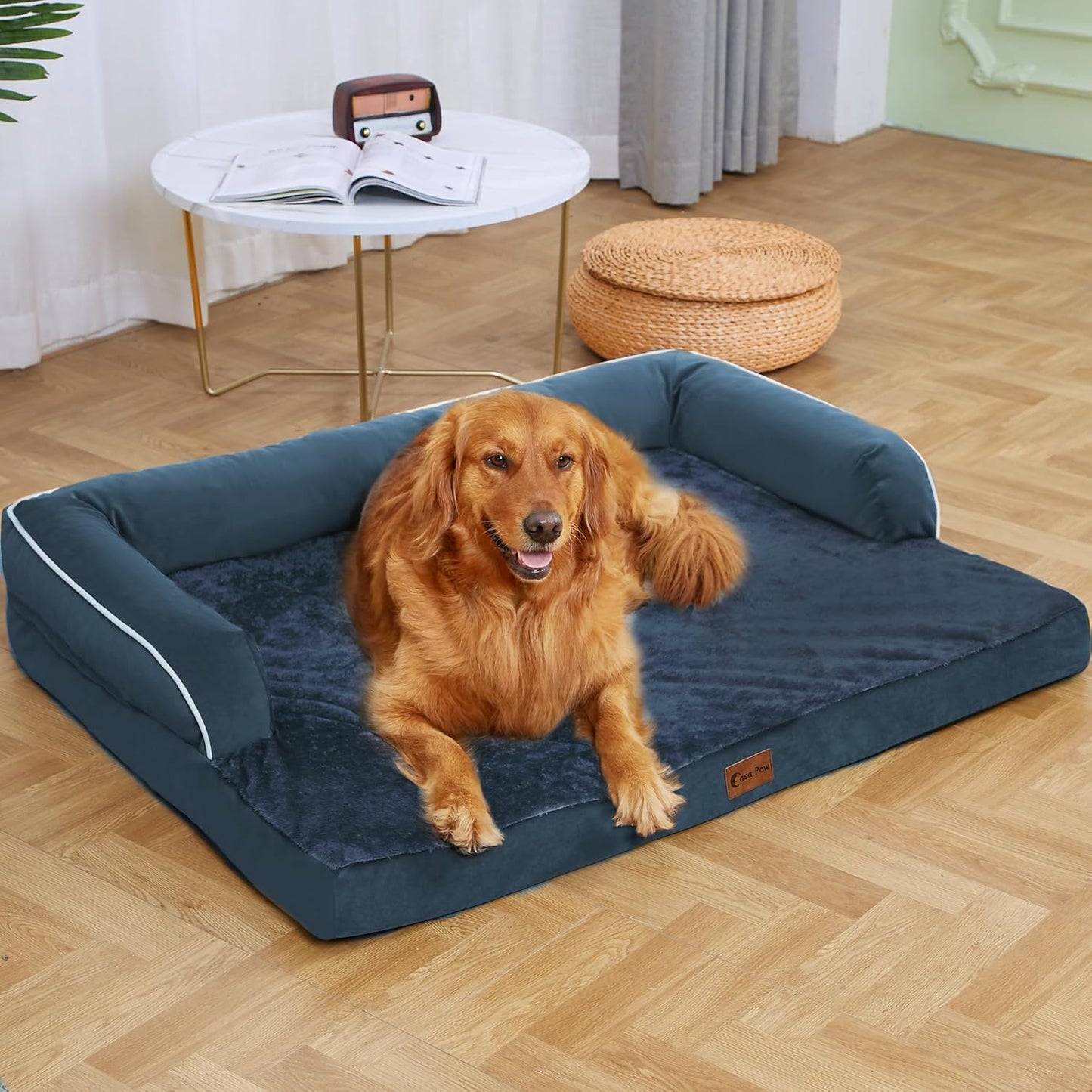 XXL Dog Bed with Bolsters, Orthopedic Dog Beds for Extra Large Dogs, Waterproof Memory Foam Dogs Beds XLarge with Removable Washable Cover, Nonskid Bottom (XX-Large,Navy Blue)