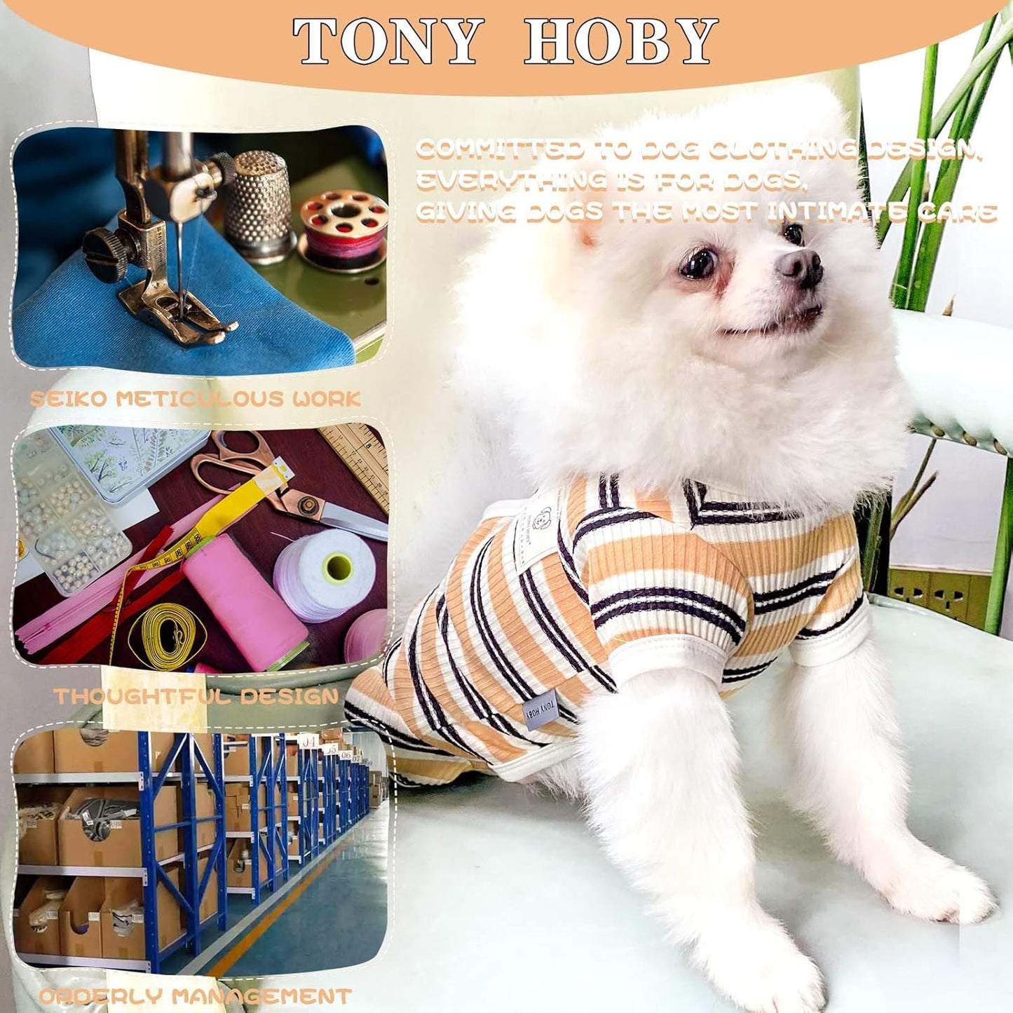 TONY HOBY Male Dog Pajamas, 4 Legged Dog Jumpsuit with Brown Stripe, Dogs Shirt for Small Medium Dogs (Brown, Boy, S)