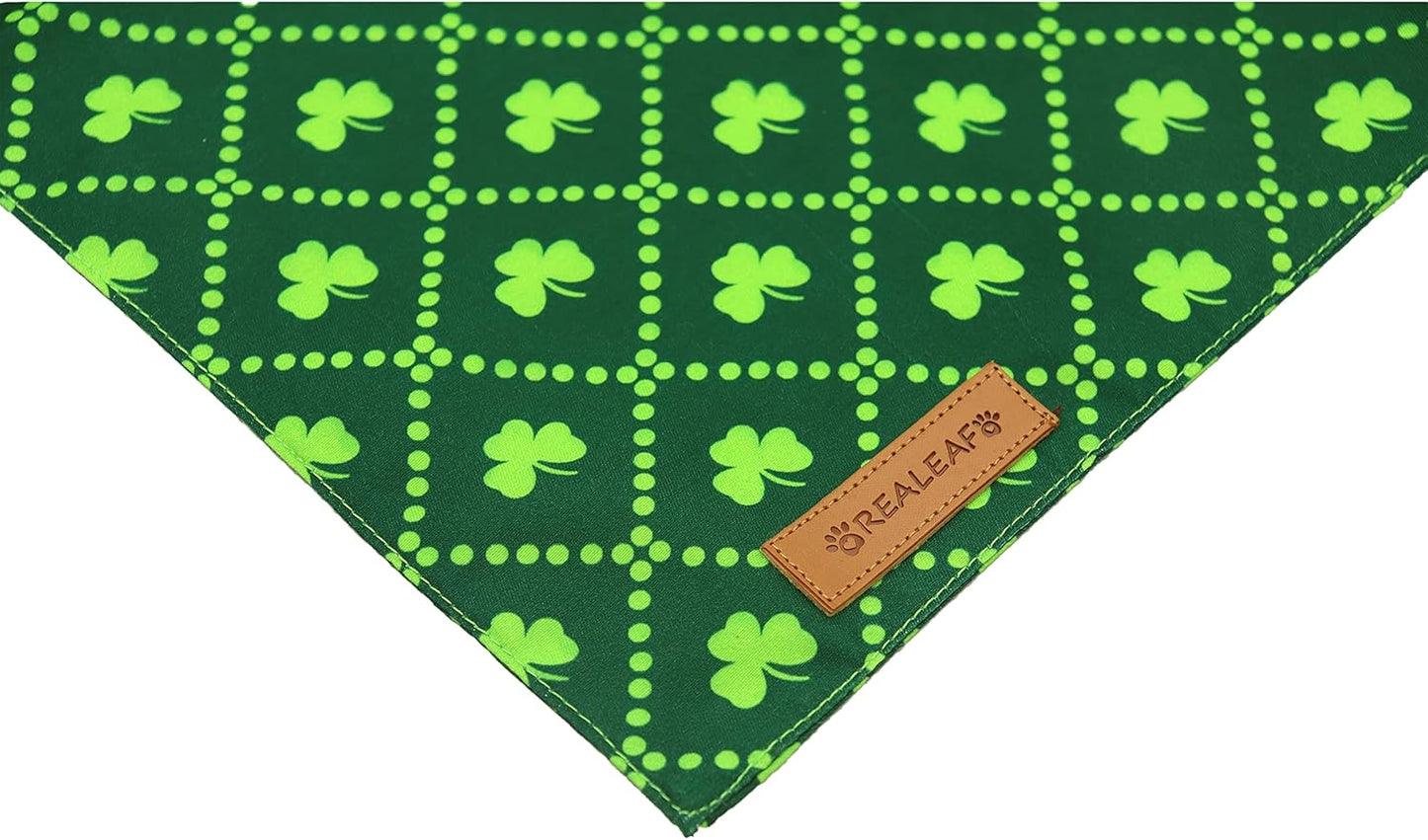 Realeaf St. Patrick's Day Dog Bandanas 2 Pack, Reversible Green Shamrock Pet Scarf for Boy and Girl, Premium Durable Fabric, Holiday Bandana for Large and Extra Large Dogs (X-Large)