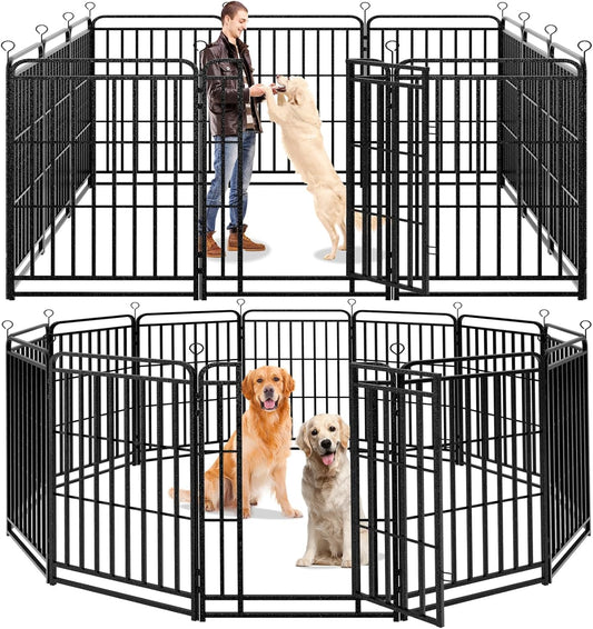 Dog Playpen Outdoor 12 Panels Heavy Duty Dog Fence 47" Height with Thick Pipe Anti-Rust with Doors Portable for RV Camping Yard, Total 27FT, 57 Sq.ft, Snowy Black