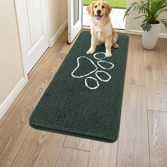 Smiry Dog Door Mat for Muddy Paws, Absorbent Dirt Trapper Non Slip Quick Dry Washable Chenille Mat for Mud Dogs, Entry Rug for Indoor and Outdoor (47x24 Inches, Green)