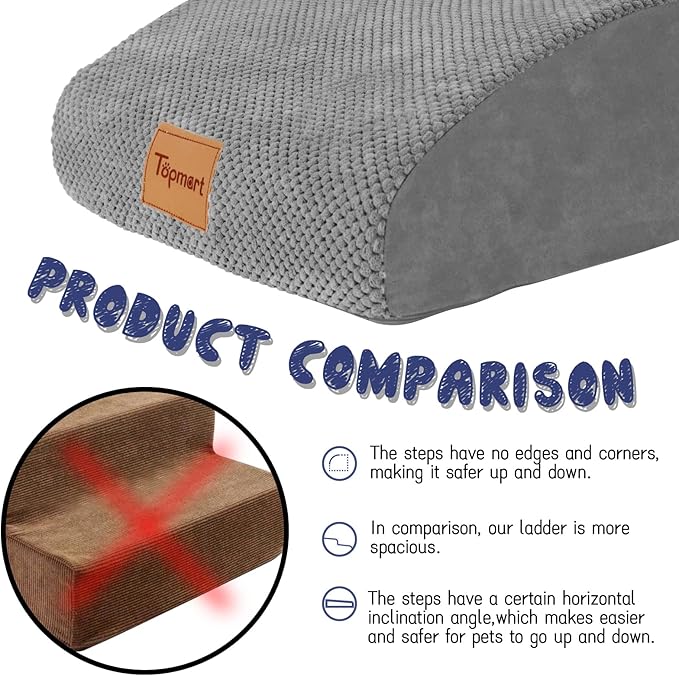 Topmart High Density Extended Foam Dog Ramp&Steps 2 Tiers,11.8" High,Non-Slip Dog Stairs,Soft Foam Pet Ladder with Waterproof Cover,Best for Injured,Older Cats,Pets with Joint Pain