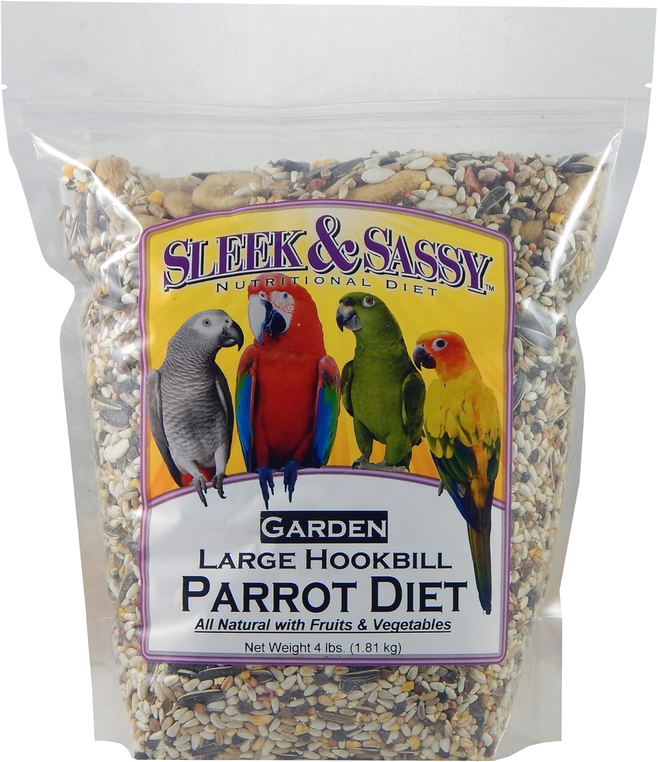 SLEEK & SASSY Garden Large Hookbill Parrot Food for Large Conures, Amazons, African Greys, Cockatoos, Pionus-Parrots & Small Macaws (4 lbs.)