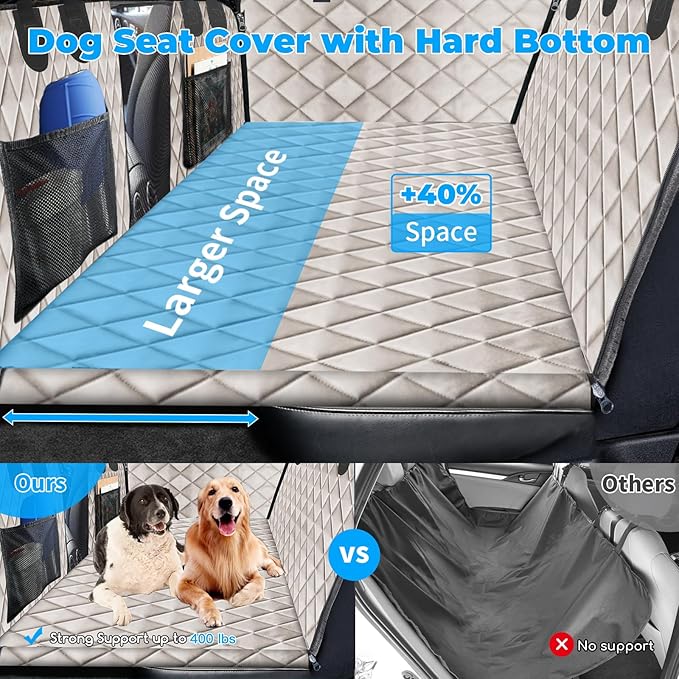 URPOWER XL Dog Back Seat Extender for Crew Cab Truck, Hard Bottom Dog Car Seat Cover Waterproof Dogs Car Hammock Pet Backseat Bed, Pet Truck Accessories for F150 / RAM 1500/ Tundra Crew Cab