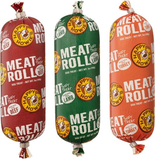 Happy Howie's Soft Meat Roll Treat - Soft Dog Food Rolls, Natural Ingredients, for All Dogs, Made in USA - Beef, Lamb, Turkey, 7 Oz (Pack of 3)