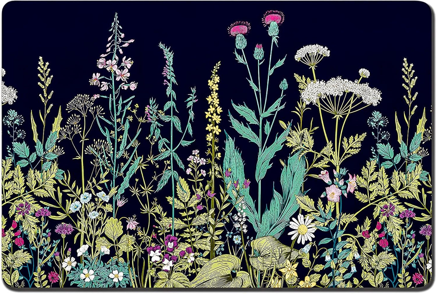 Rnivvi Dog Food Mat, 16" x 24" Flower Absorbent Dog Cat Bowl Mat for Food and Water, Cute Anti-Slip Rubber Pet Feeding Rug Protect Floors, Puppy Placemat for Feeding & Watering Supplies,Black Floral