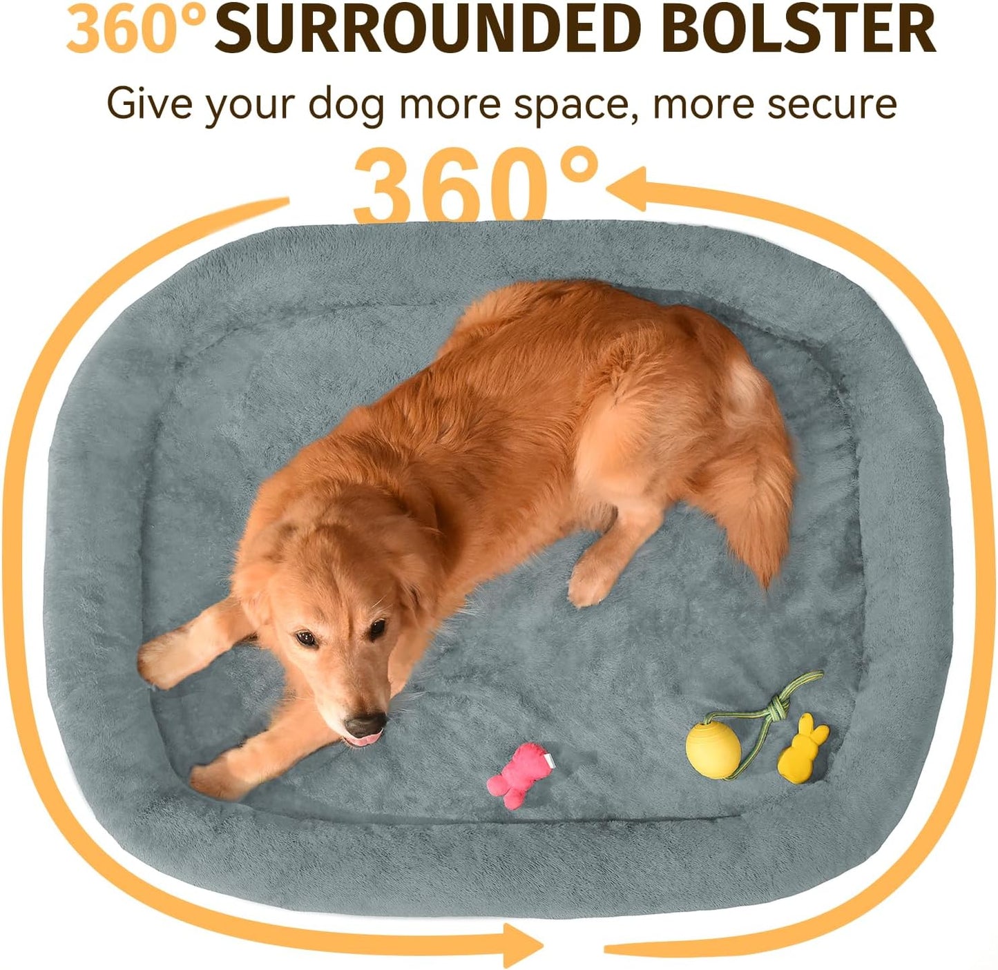 Orthopedic Washable Large Dog Bed: Cooling Dog Bed with Bolsters - Jumbo Bed Waterproof Removable Cover Non-Slip Pet Bed for Extra Large Sized - Grey