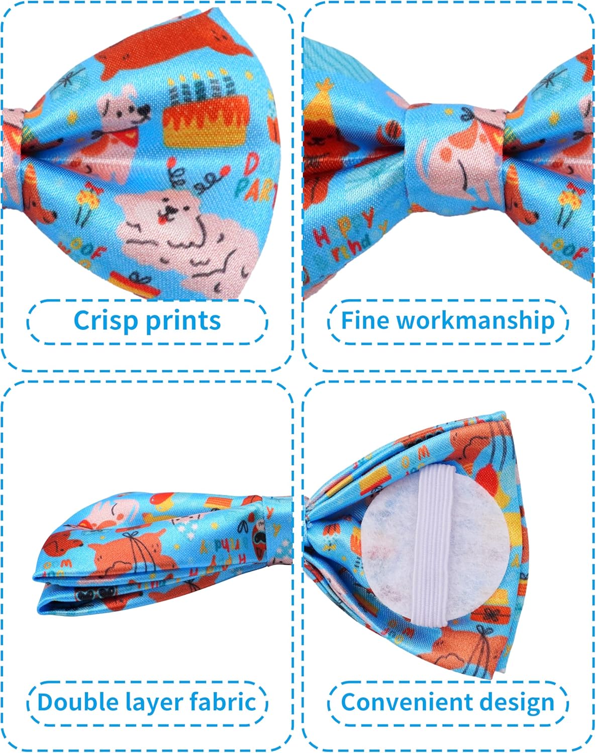 PET SHOW 5 Pack Happy Birthday Big Dog Bow Ties Sliding Collar Attachment Pet Bowties for Medium Large Dogs Party Balloon Cake Bowknots Collar Charms Grooming Accessories