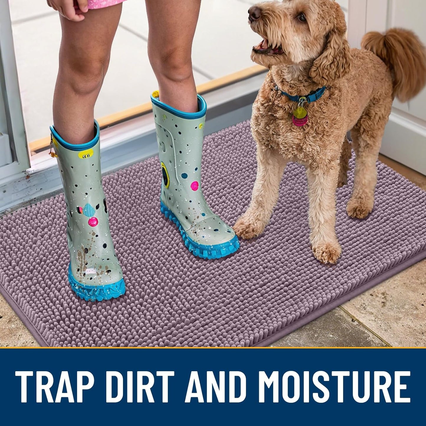 Smiry Dog Door Mat for Muddy Paws 48x30, Absorbs Moisture and Dirt Doormat, Non-Slip Washable Quick Dry Chenille Front Door Mat Indoor Entrance, Entryway Carpet for Inside Floor, Deep Plum