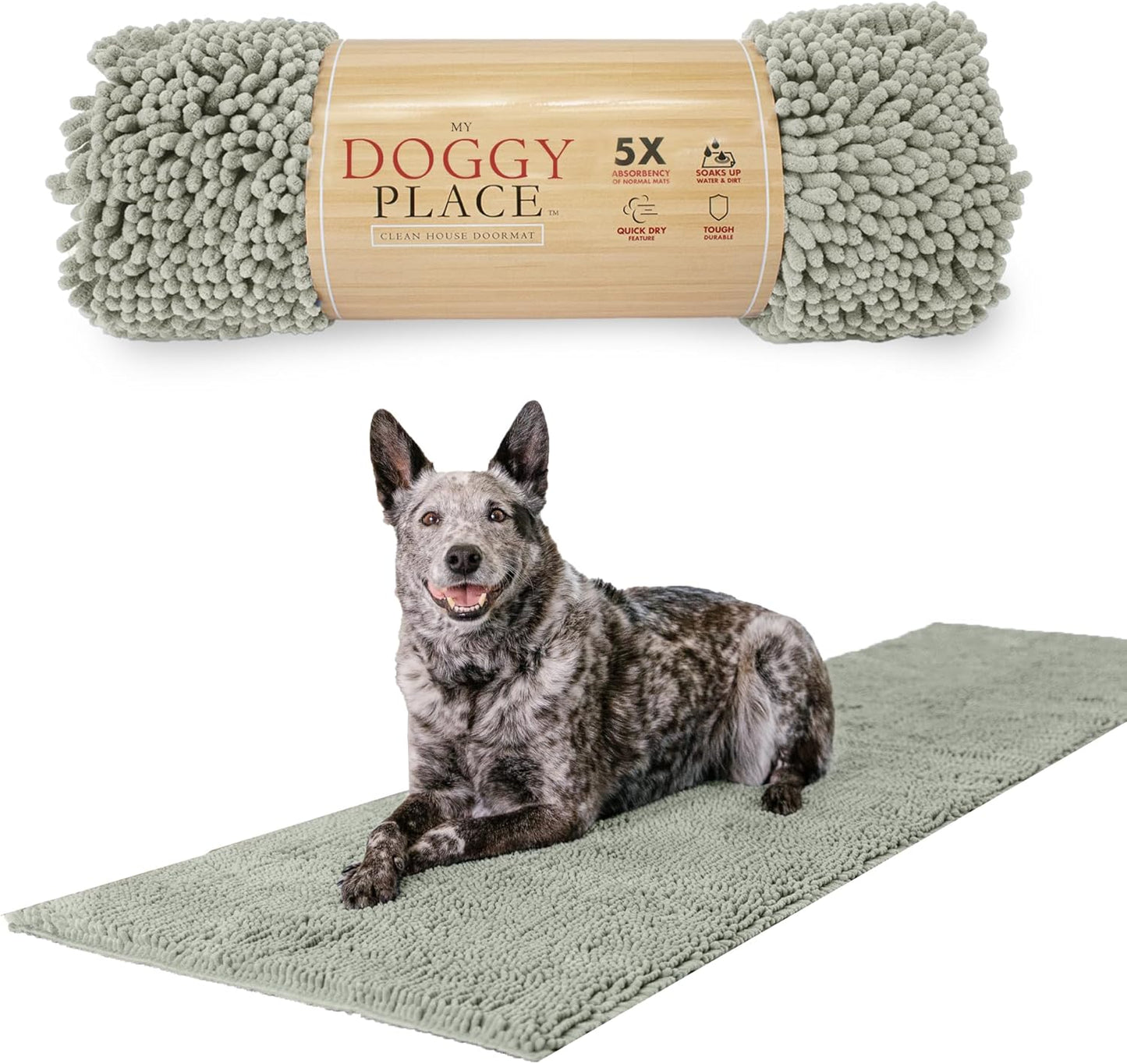 My Doggy Place Microfiber Dog Mat for Muddy Paws, 8' x 2' Light Gray - Non-Slip, Absorbent and Quick-Drying Dog Paw Cleaning Mat, Washer and Dryer Safe - Hallway Runner
