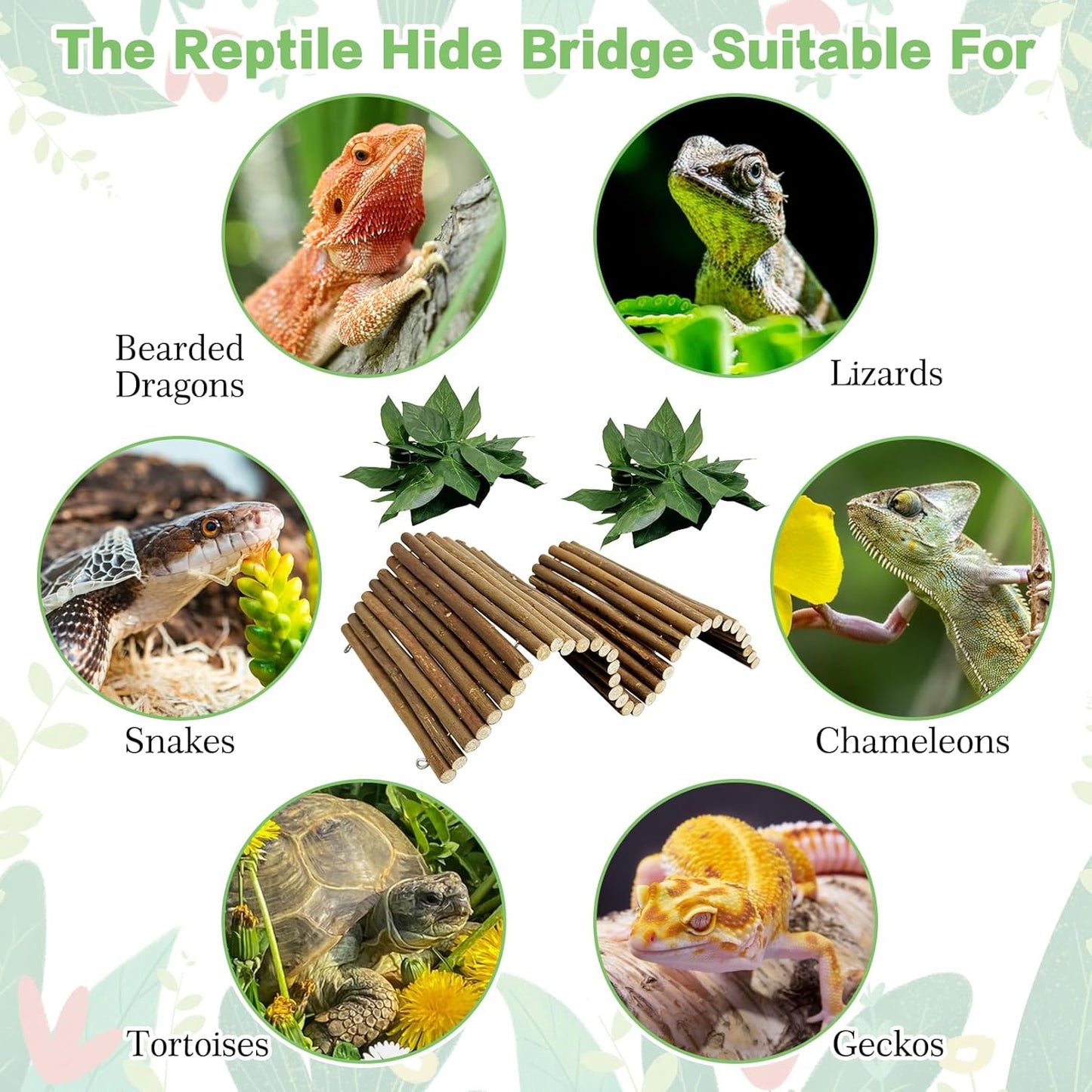 Hamiledyi Bendable Wooden Reptile Hideout Ladder Bridge Hiding Hut Tunnel Toys Climbing Bridge Chew Toy Habitat Accessories for Bearded Dragons Ball Python Guinea Pigs Rabbits(19.7 x 9 in)