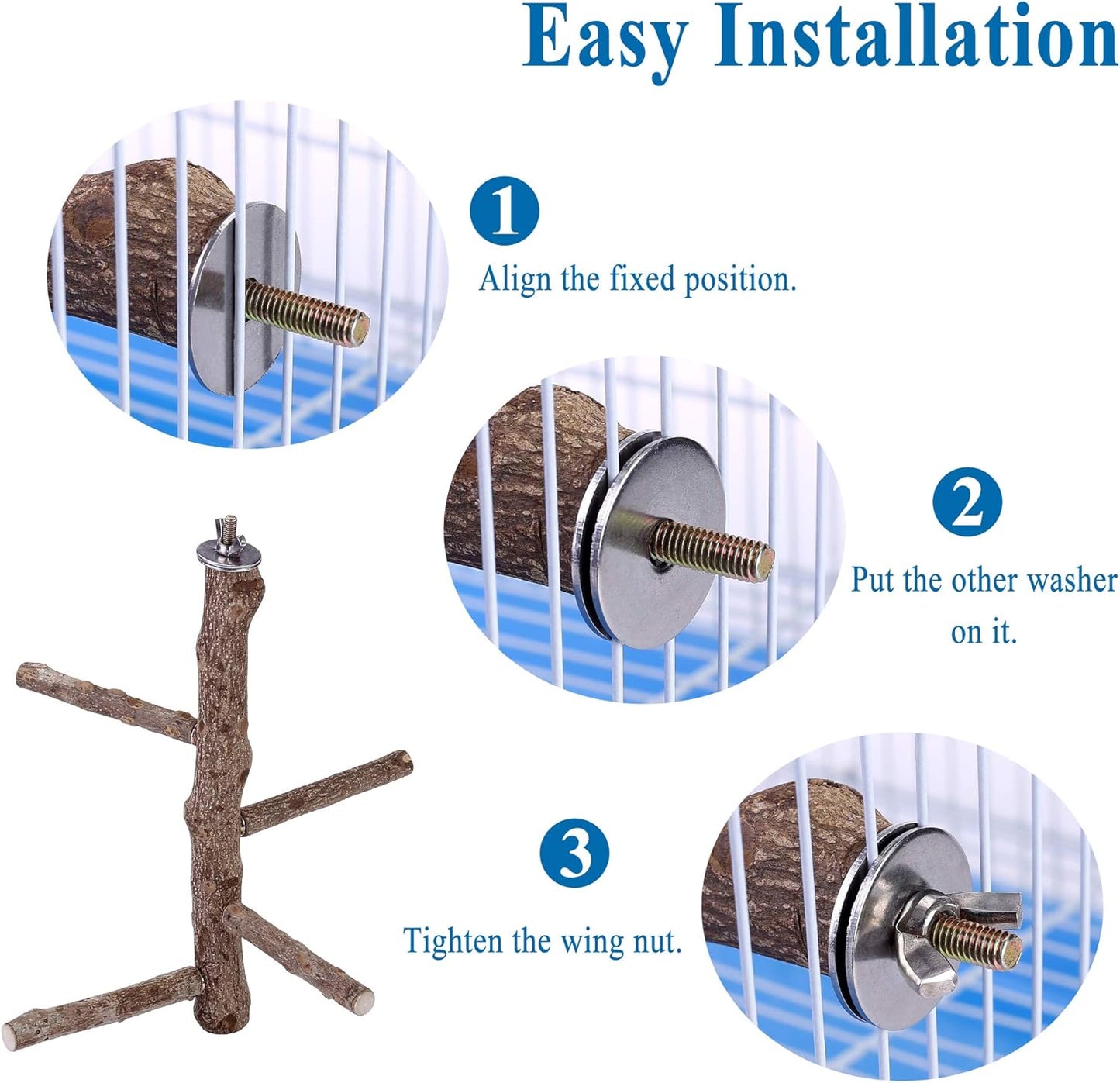CozyCabin Bird Perch Stand Natural Wood Cage Perch Bird Cage Accessorie Toys Standing Rack for Cockatiels, Parakeets, Macaw, Small Birds Exercise Training