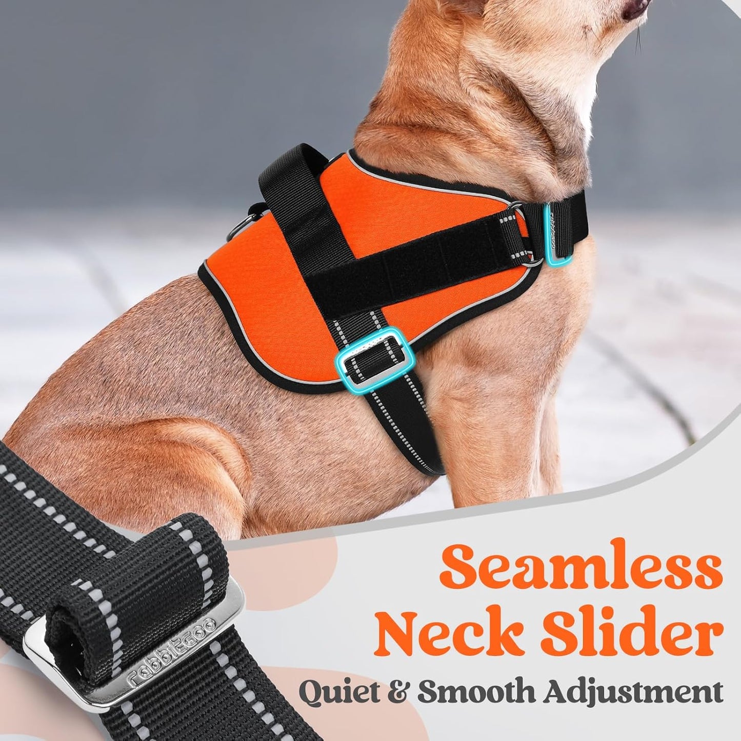 rabbitgoo Dog Harness for Large, Easy On Pet Vest with One Buckle, No Pull Adjustable Service Harness with D-Ring & Handle, Reflective for Safety Walking, Training, Orange, XL