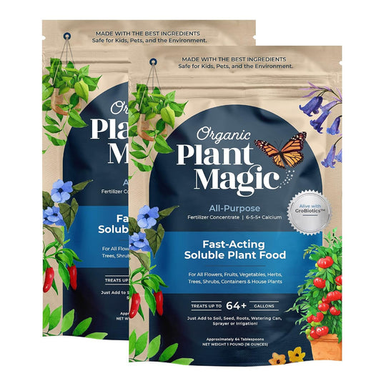 Organic Plant Magic - Truly Organic™ Fast-Acting Soluble Plant Food: All-Purpose Fertilizer Concentrate for All Flower Vegetable Herb Fruit Tree Shrub Container Garden & House Plants [Two 1 lb Bags]