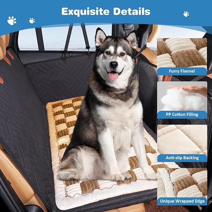 VClife Dog Bed Mat for Car Backseat Extender, Anti Slip Plaid Pet Bed Mat for Car Backseat Extender, Furry Dog Sofa Couch Cover, Washable Travel Dogs Bed for Cars, SUV, Small Truck, 51"×23.6"