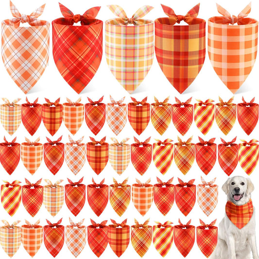 Weewooday 50 Pcs Fall Dog Bandanas Bulk Plaid Bandanas for Dogs Autumn Soft Doggie Bibs Adjustable Triangle Scarves for Small Medium Large Pet Costume(Plaid Pattern, 31.5 x 21.7 x21.7 Inch)