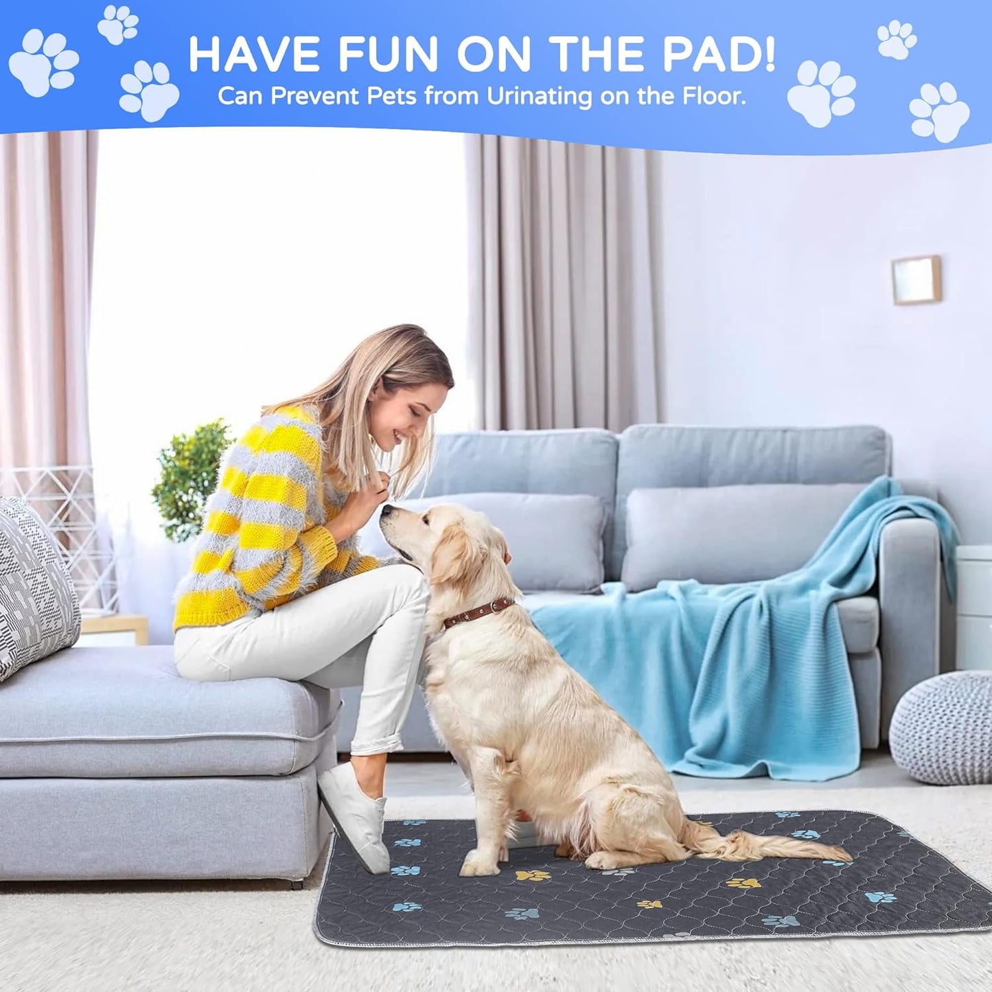 Aitmexcn Washable Puppy Dog Pee Pad, 2PCS 100% Waterproof Whelping Training Mat for Puppy/Senior Dog, Fast Drying Reusable Puppy Pads for Indoor, Outdoor and Car Travel- 48'' x 65''