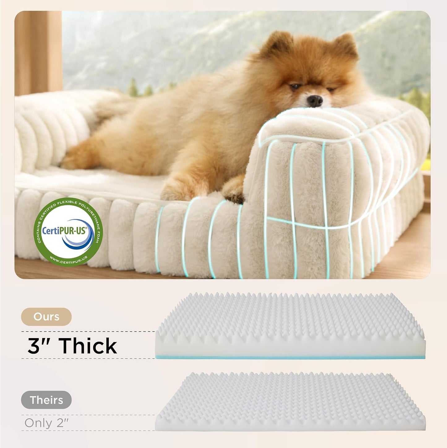 Bedsure Orthopedic Dog Bed for Medium Dogs, Waterproof Memory Foam Medium Pet Beds with Sides, Non-Slip Bottom and Egg-Crate Foam Dog Couch Sofa with Washable Removable Corduroy Cover, Cream