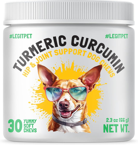 LEGITPET Turmeric Curcumin Hip & Joint Supplement for Dogs – Supports Mobility, Comfort & Overall Wellness – with Collagen & BioPerine – 30 Chews