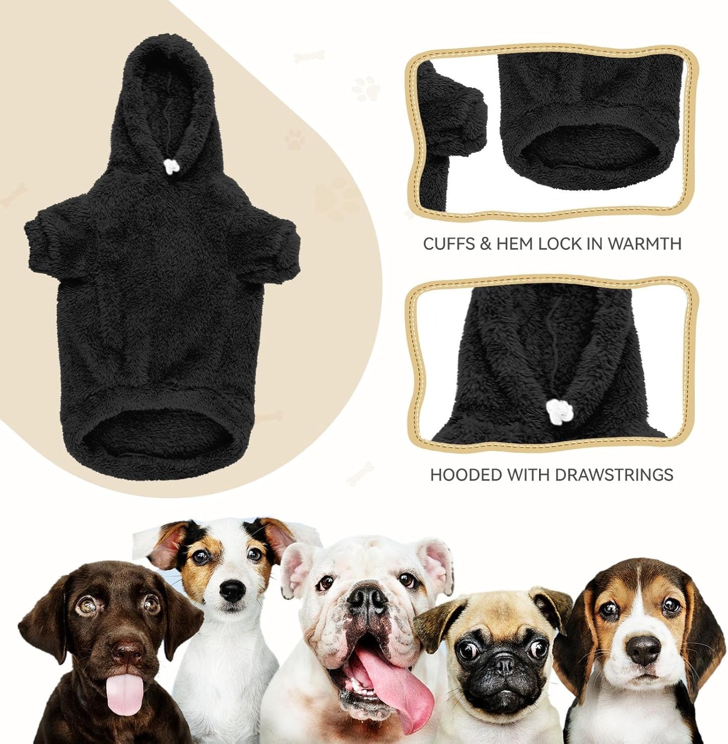 Fuzzy Dog Sweaters for Large Dogs Dog Hoodie Soft Double-Sided Plush Fleece Pet Sweater Clothes Coats Pet Hoodie Sherpa Hooded Sweatshirt(Black-XL)