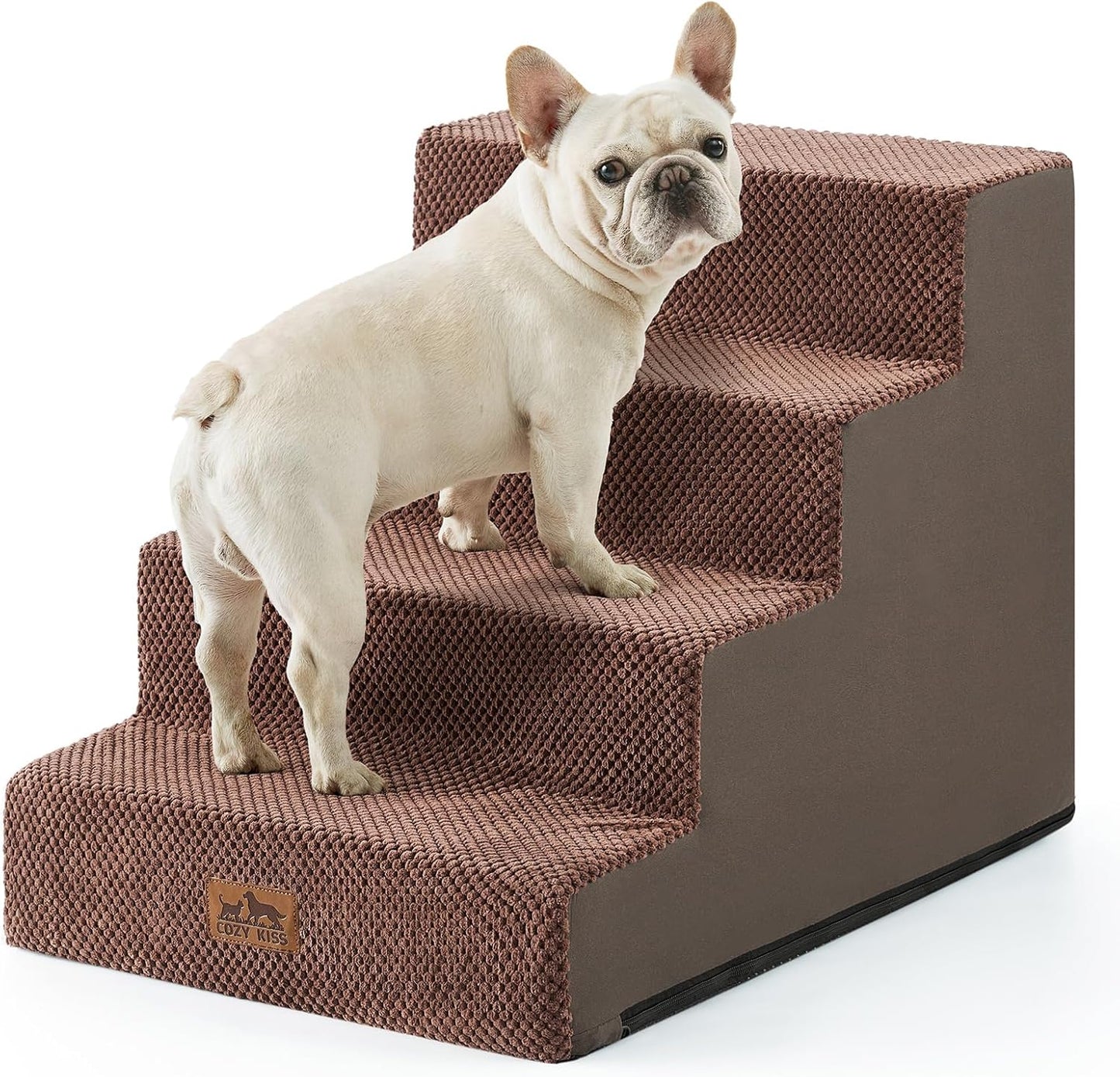 Dog Stairs for Small Dogs, 4 Tier Wider Pet Stairs for Couch and Beds, 17.7" H Non-Slip Dog Steps for Old Cats, Puppy, Small Medium Dogs, 17.7x23.6x17.7 inch, Brown