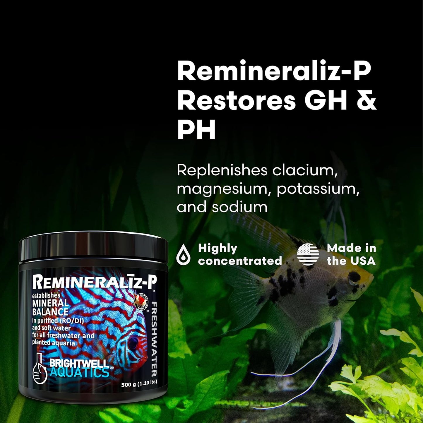 Brightwell Aquatics Remineralīz-P – Restores GH & TDS for Freshwater Aquariums, Replenishes Essential Minerals for RO & Distilled Water, Supports Fish & Plant Health, 500g