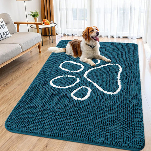 Smiry Dog Door Mat for Muddy Paws, Absorbent Dirt Trapper Non Slip Quick Dry Washable Chenille Mat for Mud Dogs, Entry Rug for Indoor and Outdoor (59x35 Inches, Atlantic Blue)