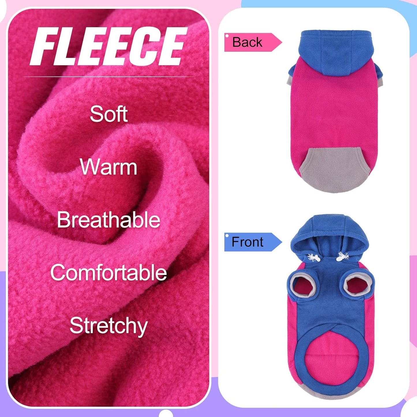 BEAUTYZOO Fleece Dog Hoodie Sweatershirt with Pocket and Leash Hole, Stretchy Small Medium Large Sized Dogs Clothes for Fall Winter Cold Days, Color Designer Warm Dog Jackets,French Bulldog Coats