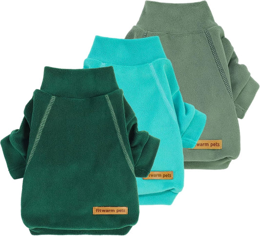 Fitwarm 3 Pack Fleece Dog Sweater, Turtleneck Dog Sweatshirt, Dog Winter Clothes for Small Dogs Boy Girl, Pet Pullover Jumper, French Bulldog Apparel, Dark Green, Teal Green, Olive Green, XL