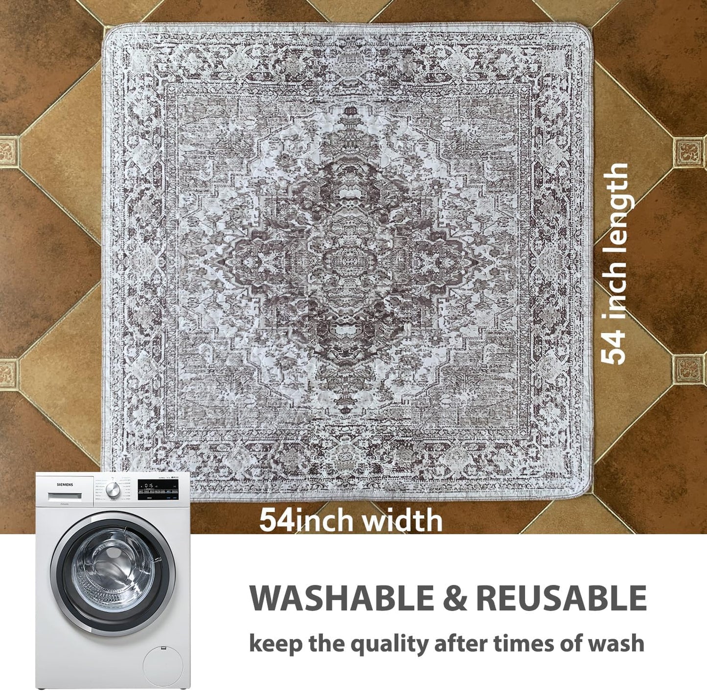 nunubaby Washable Pee Pads for Dogs, Stylish, Non-Slip and Leak-Proof Pee Pads. Reusable Potty Pads for Dogs for Crates and Floors.(Brown/Geo, 54" x54")