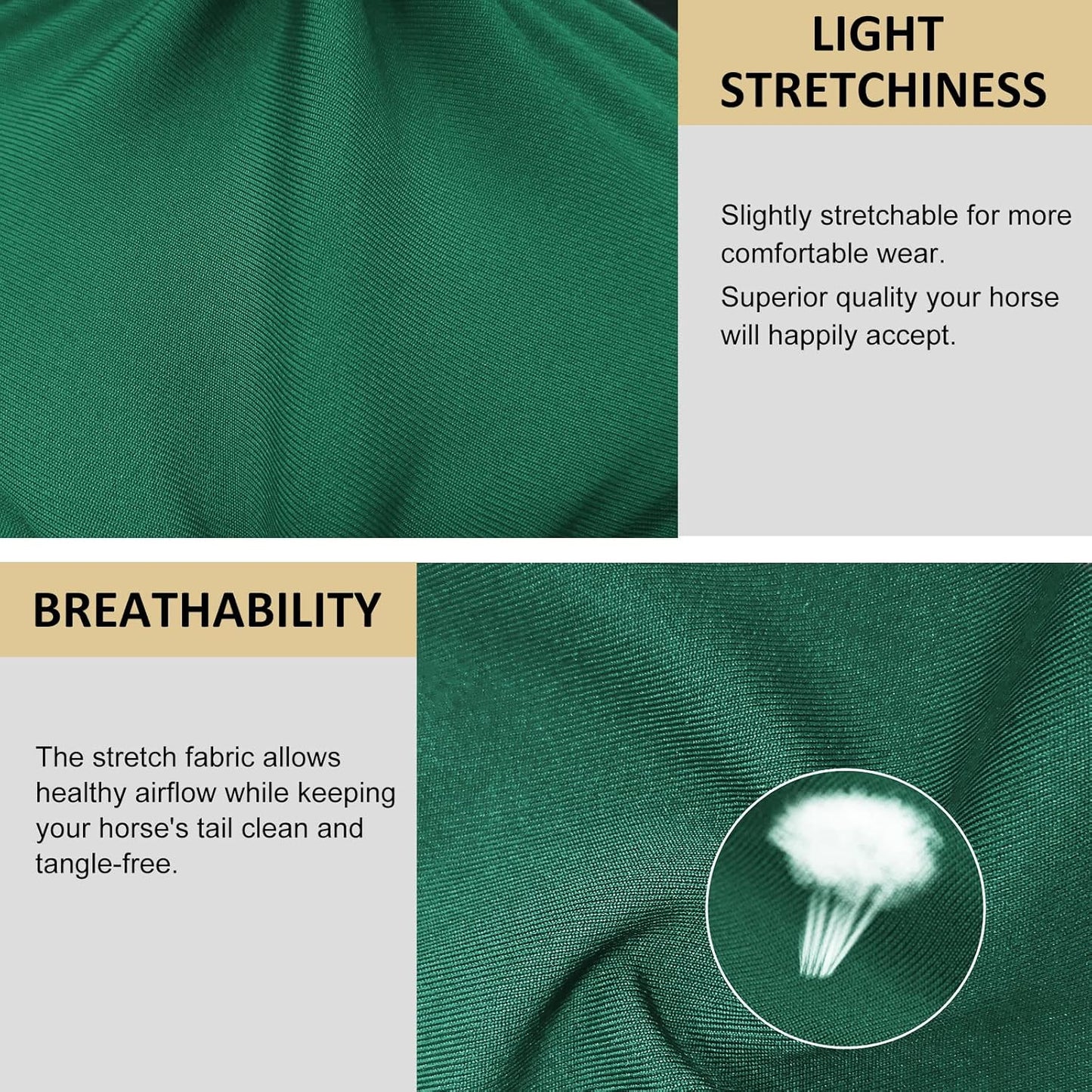 Harrison Howard Stretchy Tail Bag Breathable Horse Tail Guard Slip on Design Protect Horse Tail 2 Strand Closure Straps Keep Tail Clean & Protected 22" L Length Makes Grooming Easy-Deep Green