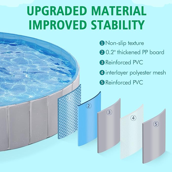 Yaheetech Foldable Dog Pools 71 x 12 Inches Collapsible Hard Plastic Pets Swimming Pool Portable Puppy Bath Tub Cat Shower Pet Wading Pool for Outdoor/Indoor w/Pet Repair Patches, Gray