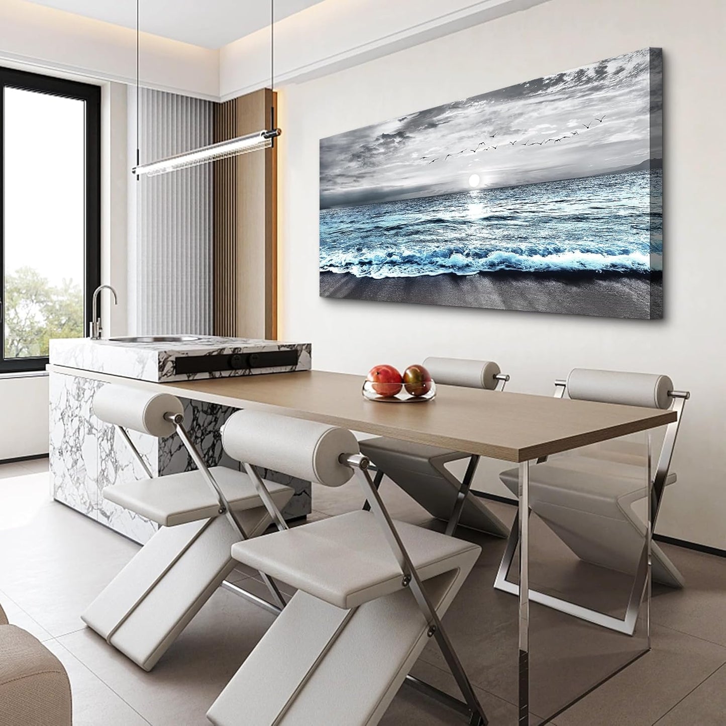 Lapremoly Large Canvas Wall Art For Living Room Wall Decor For Bedroom Office Wall Decorations Black And White Beach Wall Painting Blue Ocean Sea Wave landscape Pictures Artwork Posters Home Decor